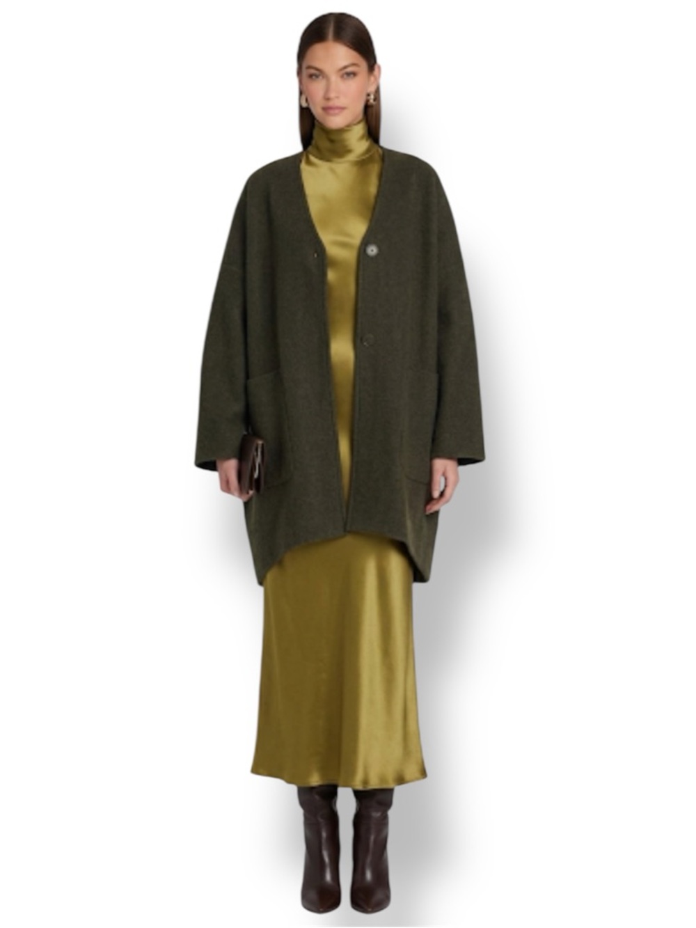 Lafayette 148 Olive  100% Boiled Wool V-Neck Oversized Cardigan -Coat  Size L